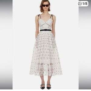 Self-Portrait Lace Midi Dress in White and Black